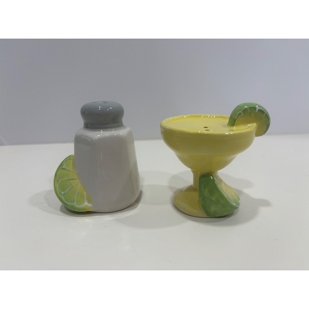 Margarita Cocktail and Tequila Bottle Ceramic Salt and Pepper Shaker Set Lime